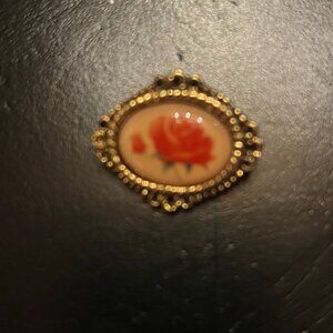 Vintage Gold Tone Rose Brooch by Camco Religious inscription on back